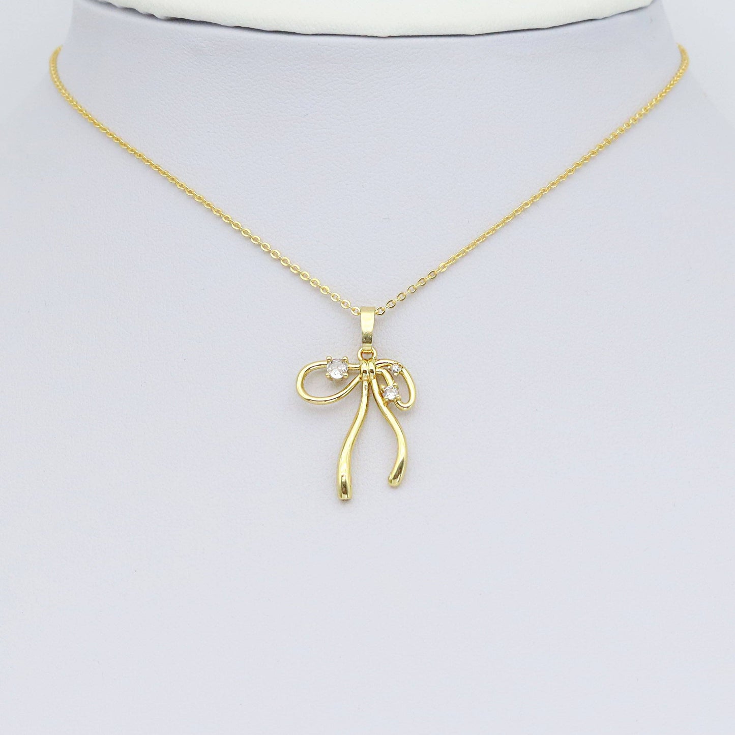 Gold Clear CZ Bow Charm Pendant, Sku#A416