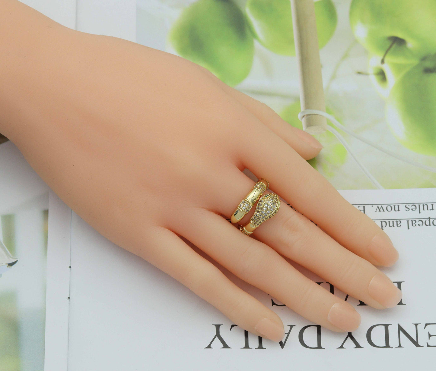 CZ Snake Adjustable Bracelet and Rings, Sku#X319