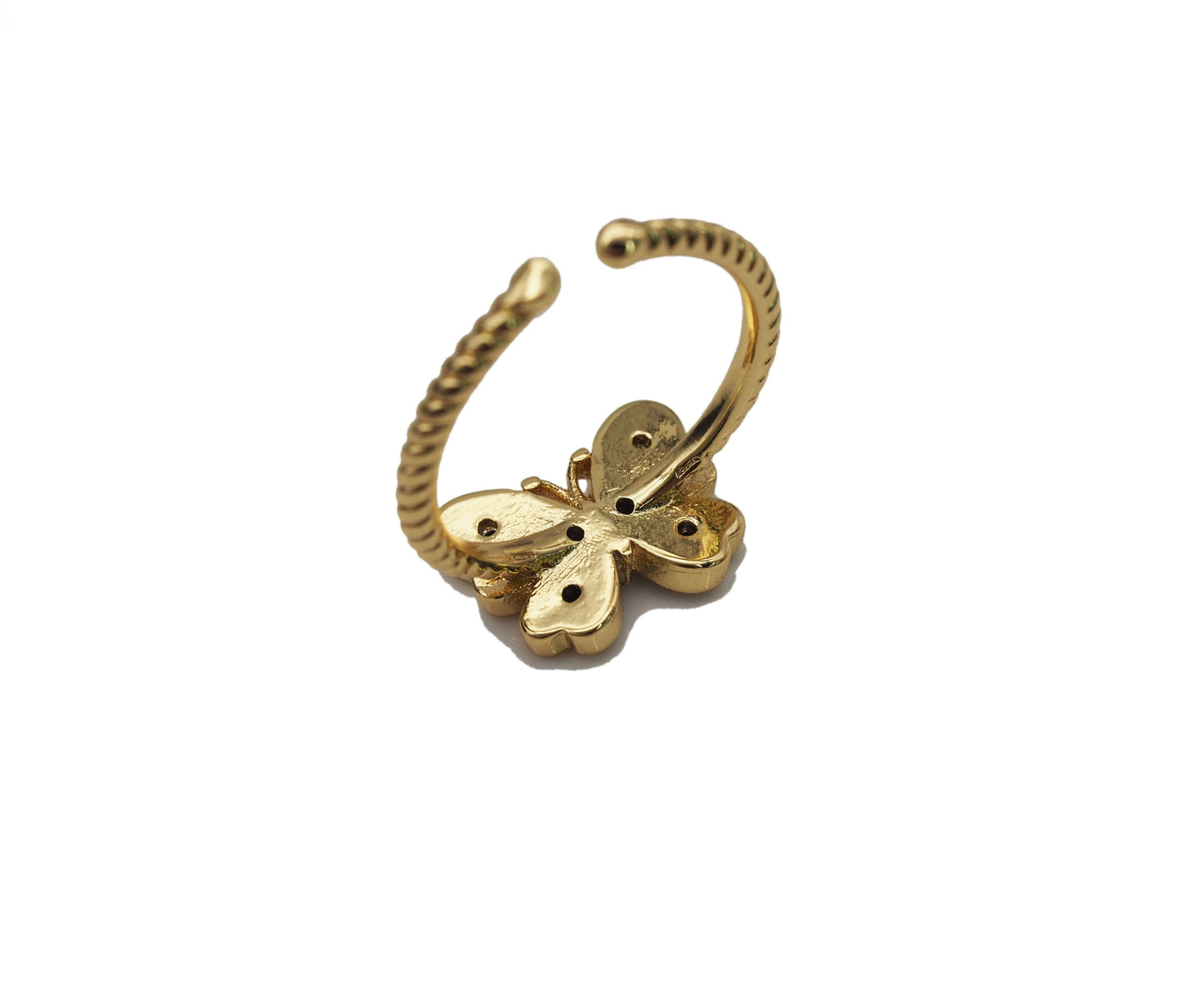 White Enamel Butterfly Adjustable Ring, JD23