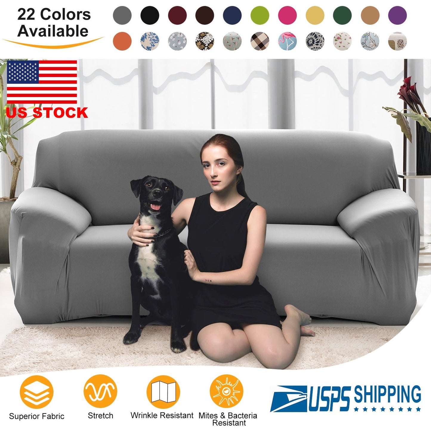 Printed Stretch Sofa Cover for 1-Seater - Slim Fit