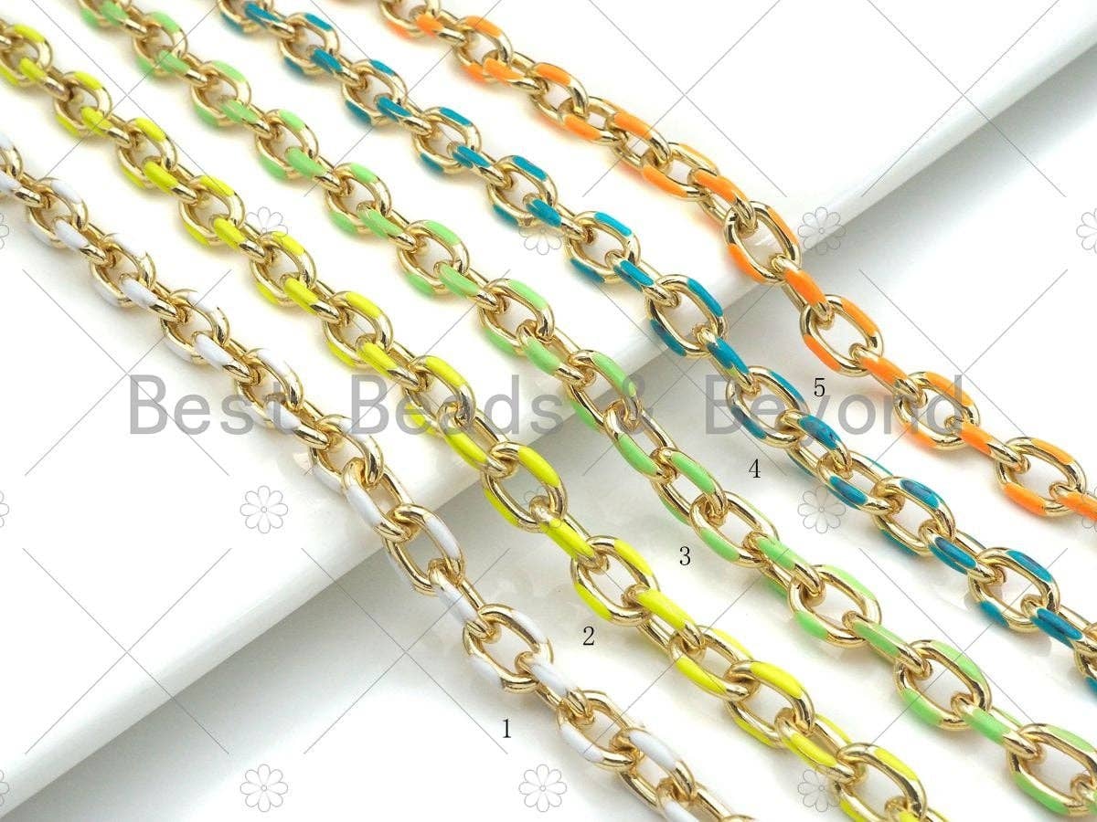 High Quality Colorful Enamel Gold Oval Link Chain by Foot, Gold Enamel Chunky Oval Link Chain, Enamel Statment Chain, 7x11mm, SKU#M333