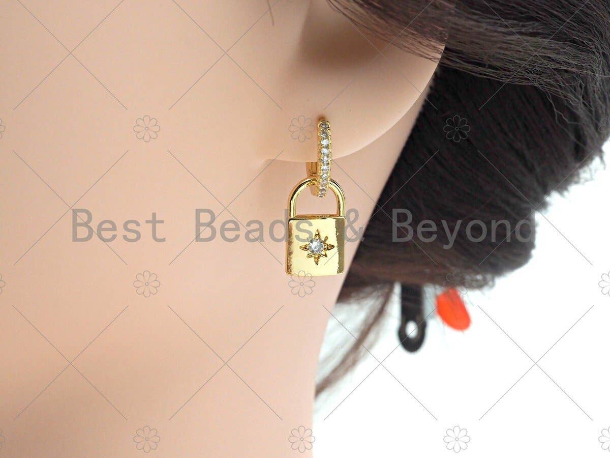 Dangle Pave Lock Shape Earring,Sku#O10