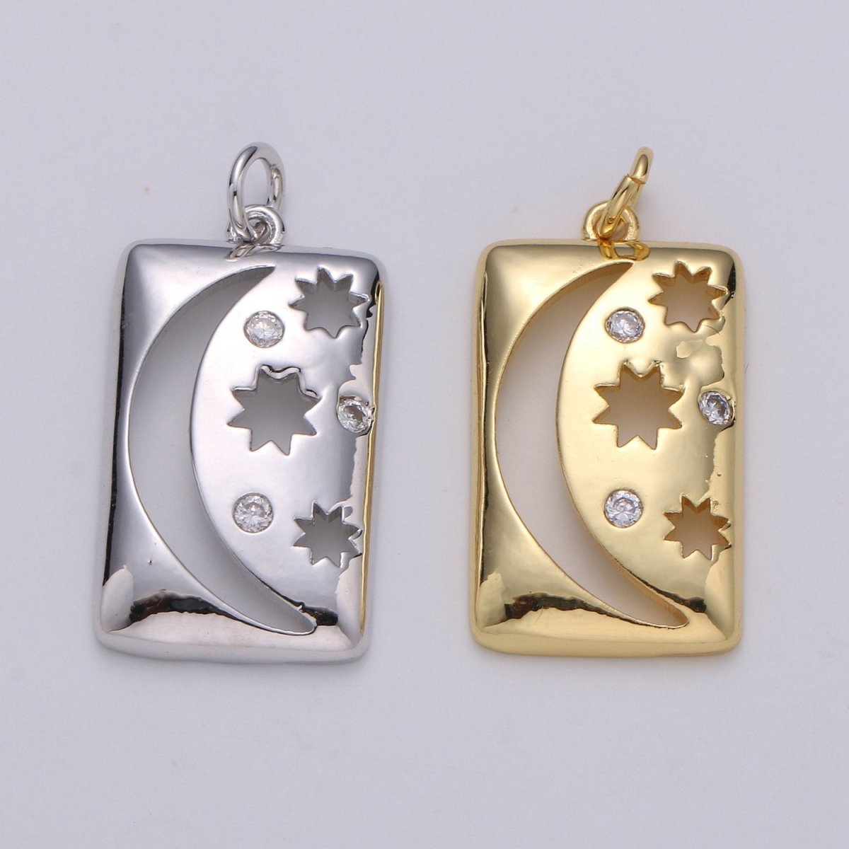 Celestial Jewelry Gold Crescent Moon Charm Star Tag Charm Jewelry Making Supply 24K Gold Filled Findings D-415 D-416