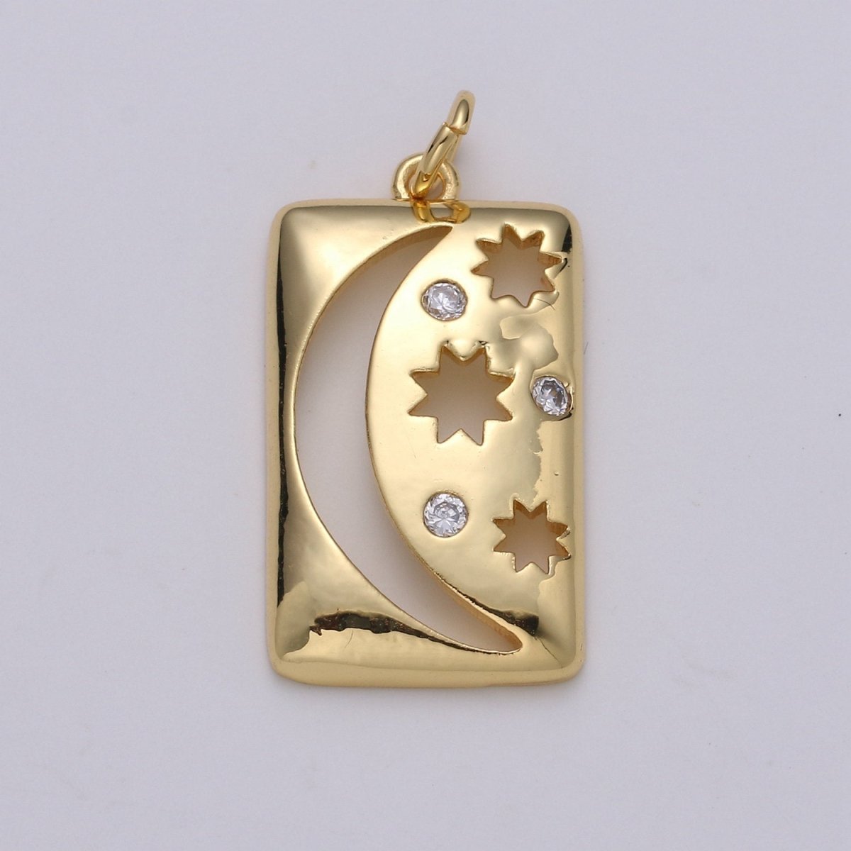 Celestial Jewelry Gold Crescent Moon Charm Star Tag Charm Jewelry Making Supply 24K Gold Filled Findings D-415 D-416