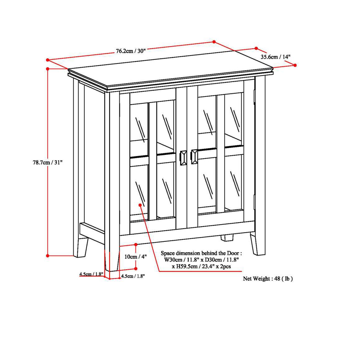 Artisan 30 Inch Wide Solid Wood Low Storage Cabinet in Russet