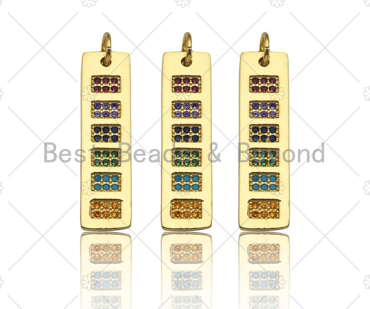 Colorful CZ Micro Pave Long Bar Rectangle Shape Pendant, Cubic Zirconia Rectangle Pendant, Gold Tone pendant, 7x25mm, sku#LK178