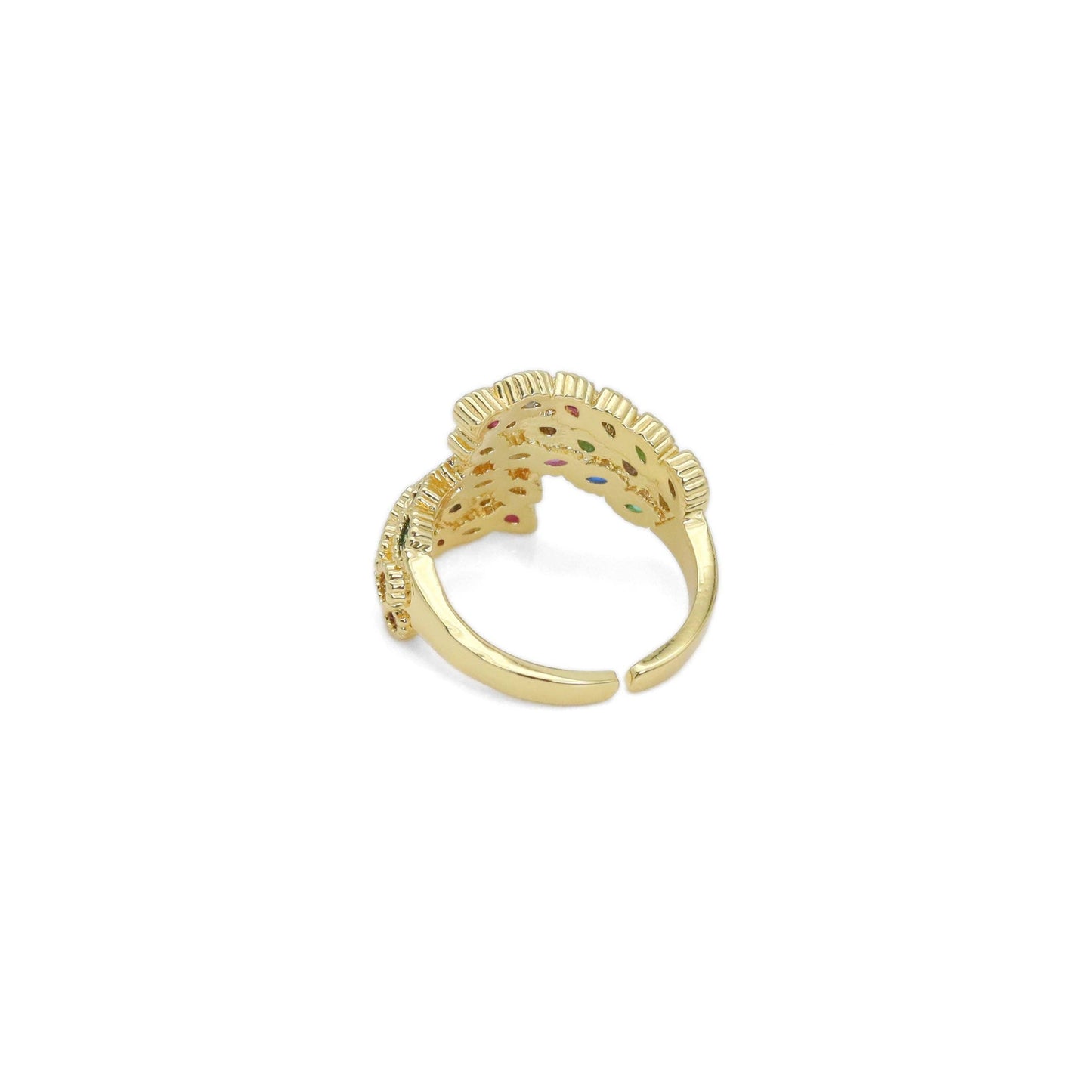 Colorful CZ Feather Statement Adjustable Ring, Sku#LX546