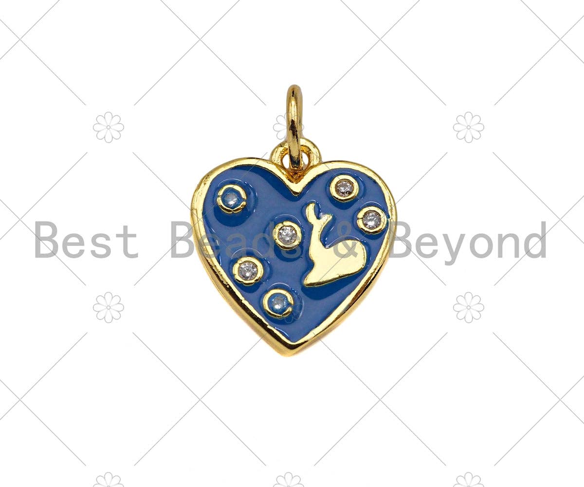 Gold Filled White/Black/Blue Enamel Heart Shape Pendant,CZ Micro Pave 18K Gold Filled Enamel Charm,Enamel Jewelry,13x12mm,Sku#LK345