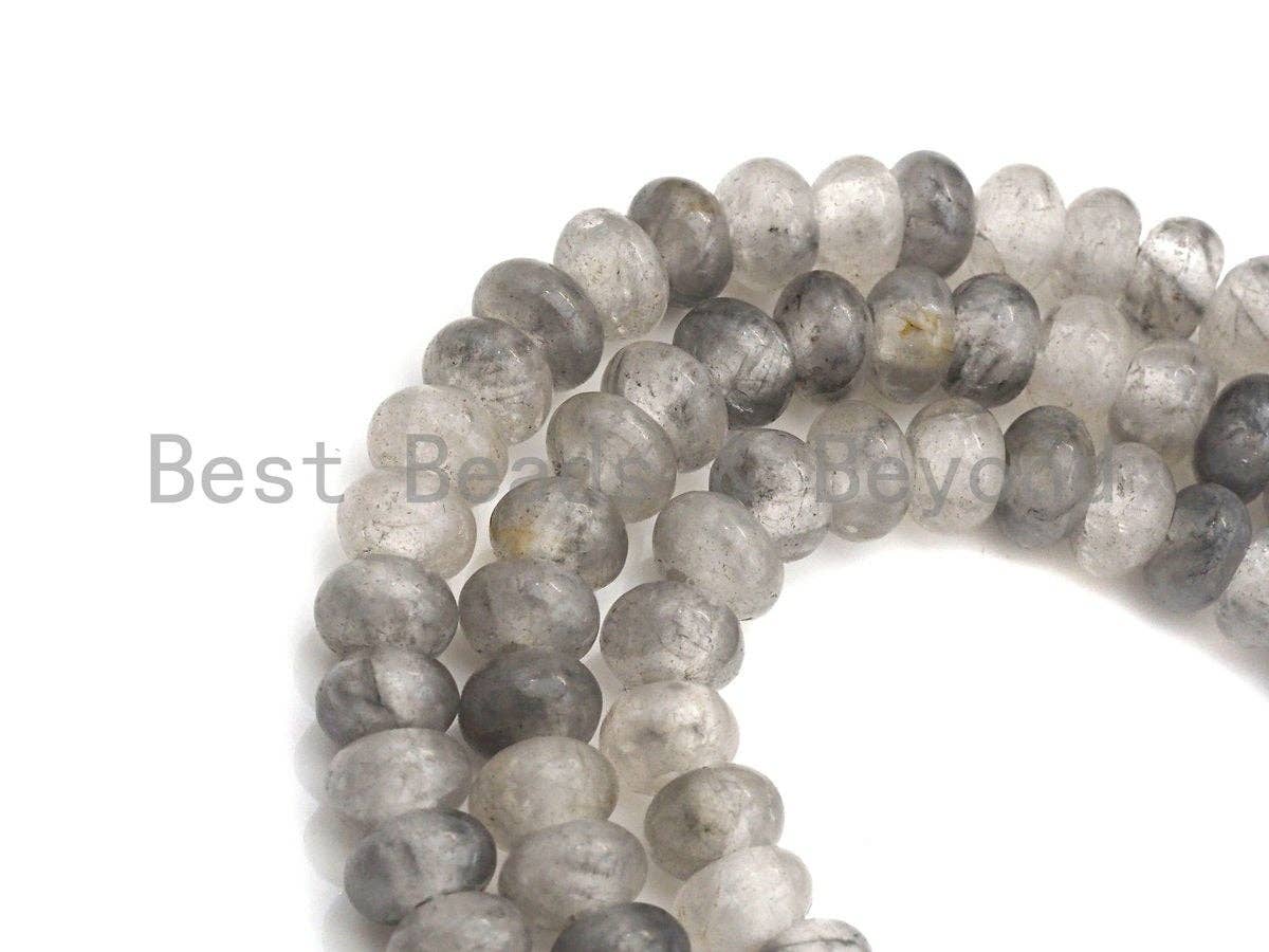 2mm Large Hole Natural Cloudy Quartz Beads, Rondelle Smooth 6x10mm/5x8mm, 8" Long Strands, sku#U701