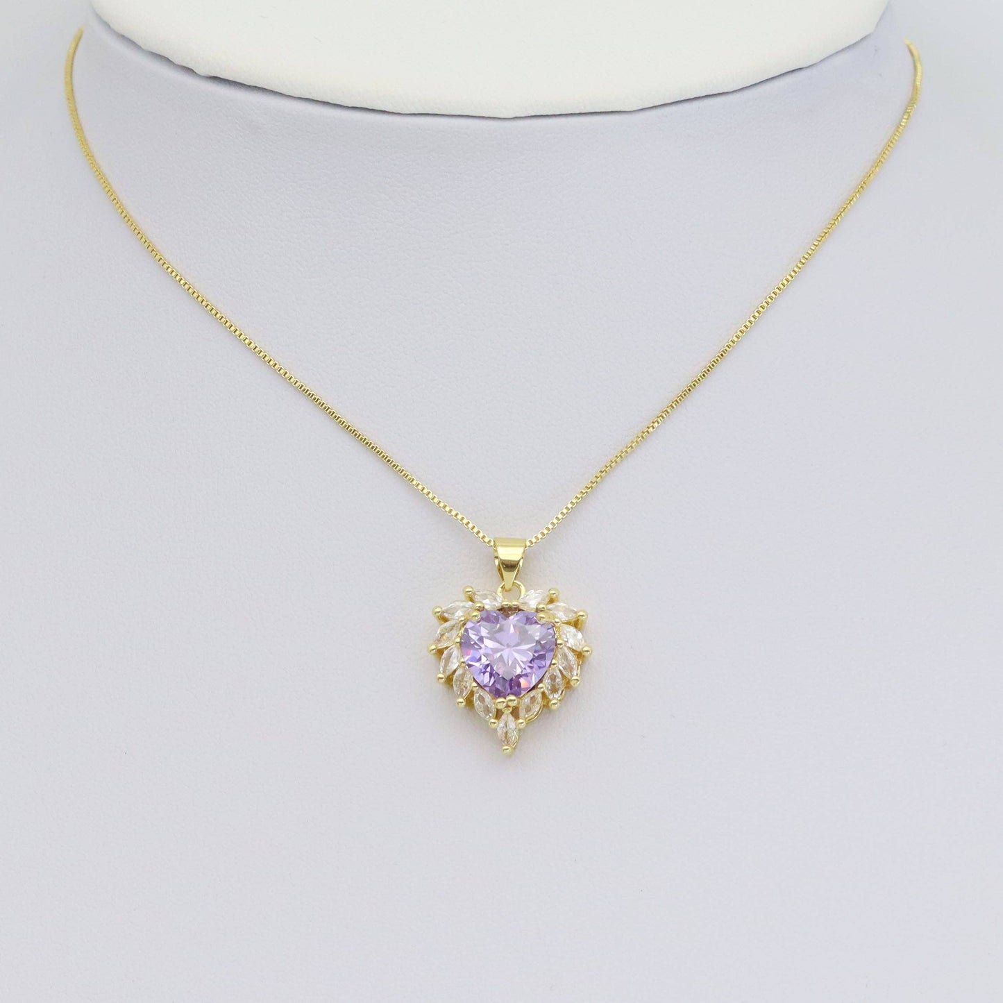 Pink Purple Clear CZ Heart Pendant, Sku#LK929