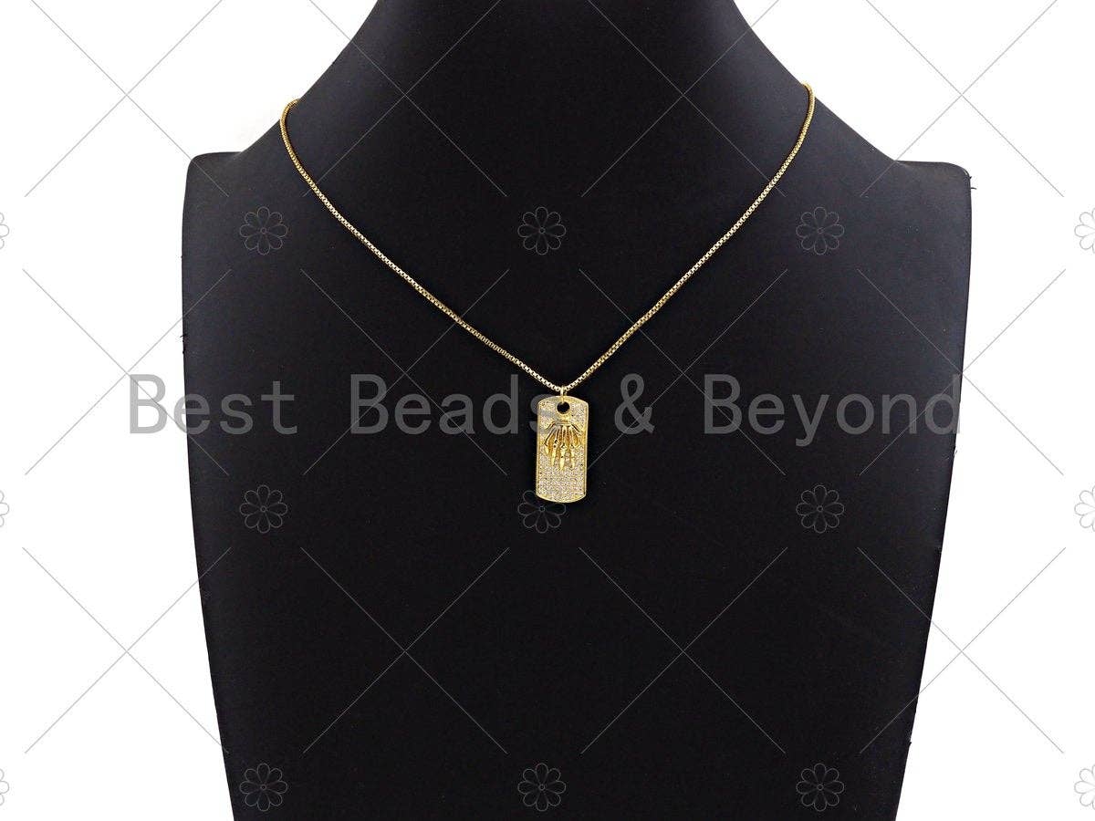 CZ Micro Pave Skeleton Hands On Rectangle Shape Pendant, LK177