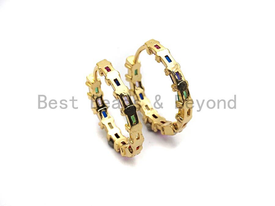 Rainbow cz Micro Pave Huggie Hoop Earrings, Micro Pave CZ Hoops, Hoop Earrings, Dainty Earrings, 3x20x21mm,sku#J109