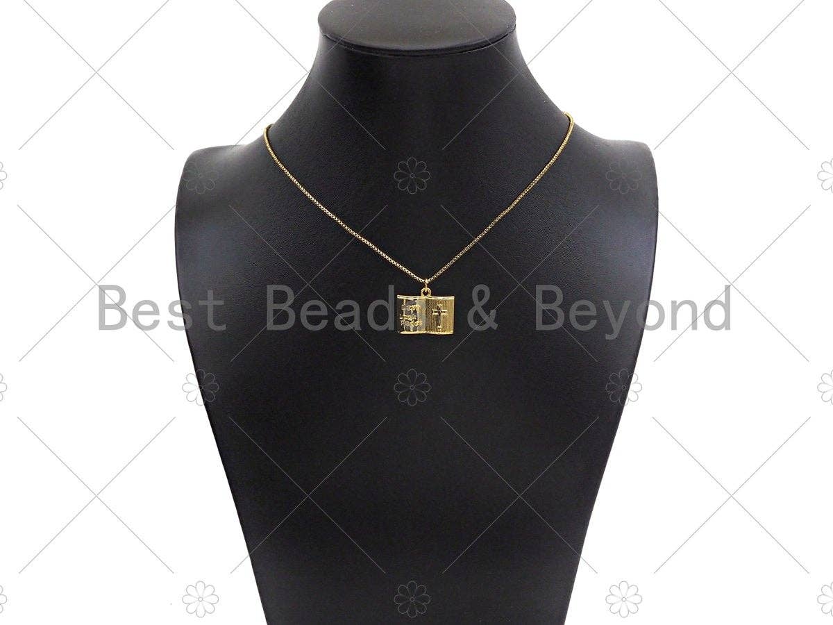 18K Dainty Gold Love Luck Cross On Book Shape Pendant/Charm,Book Medallion Charm, Necklace Bracelet Charm Pendant,20x16mm, Sku#LK255