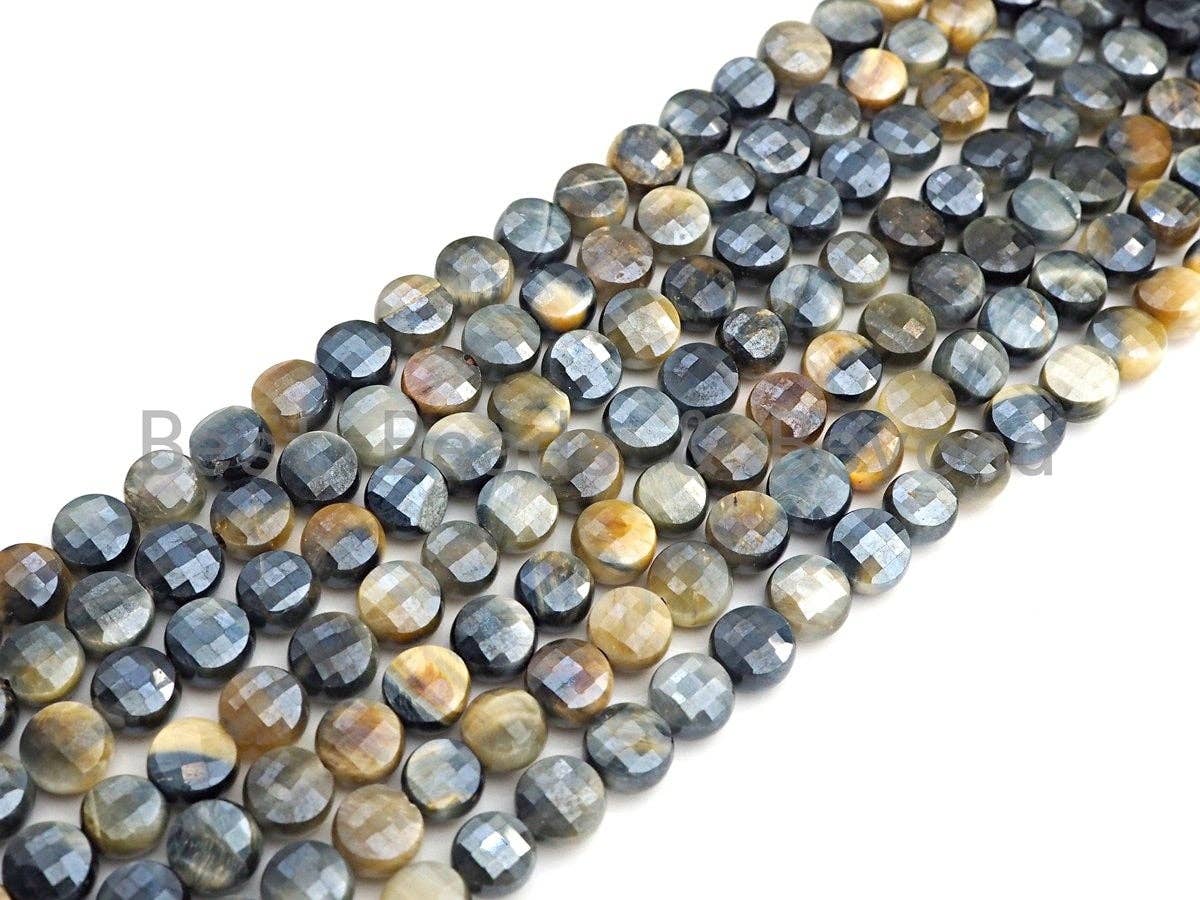 Double Sided Turtle Shell Cut Plated Tiger Eye Coin Shape beads, 6mm/8mm/10mm Gemstone Beads, 15.5" Full strand, Sku#UA25