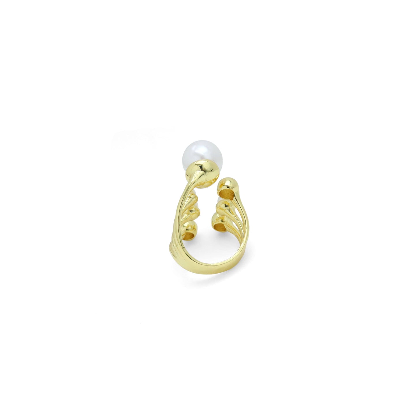 Gold Silver White Pearl Ball Adjustable Ring, Sku#LX683