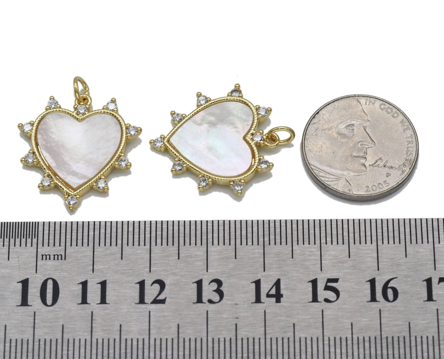 CZ Pave Mother of Pearl Spike Heart Charm, Sku#L713
