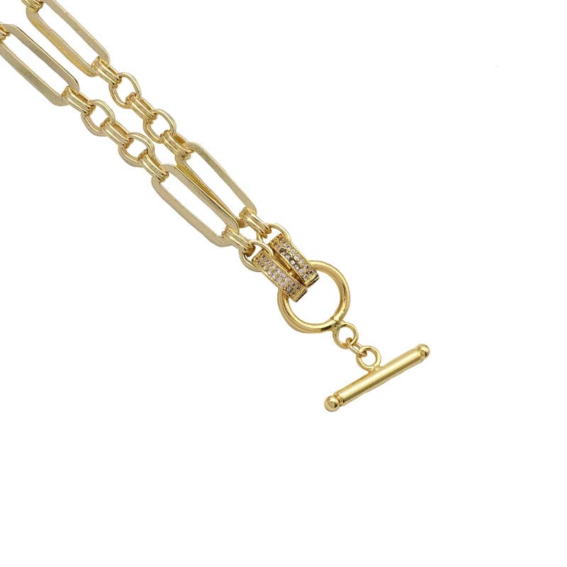 Gold Long Mixed Paperclip Chain OT Bar Adjustable Necklace,s