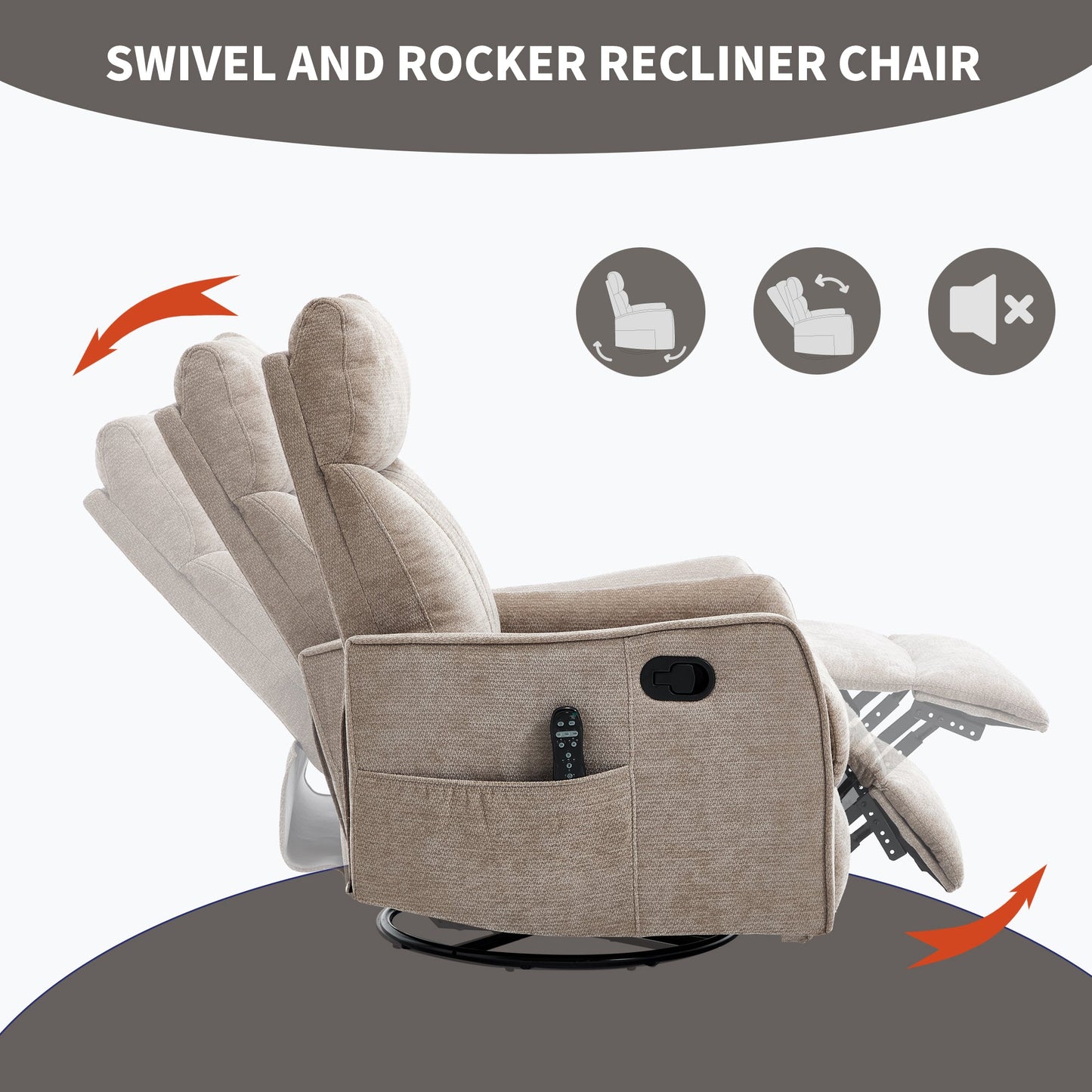 Khaki Heat Massage Manual Recliner Chair