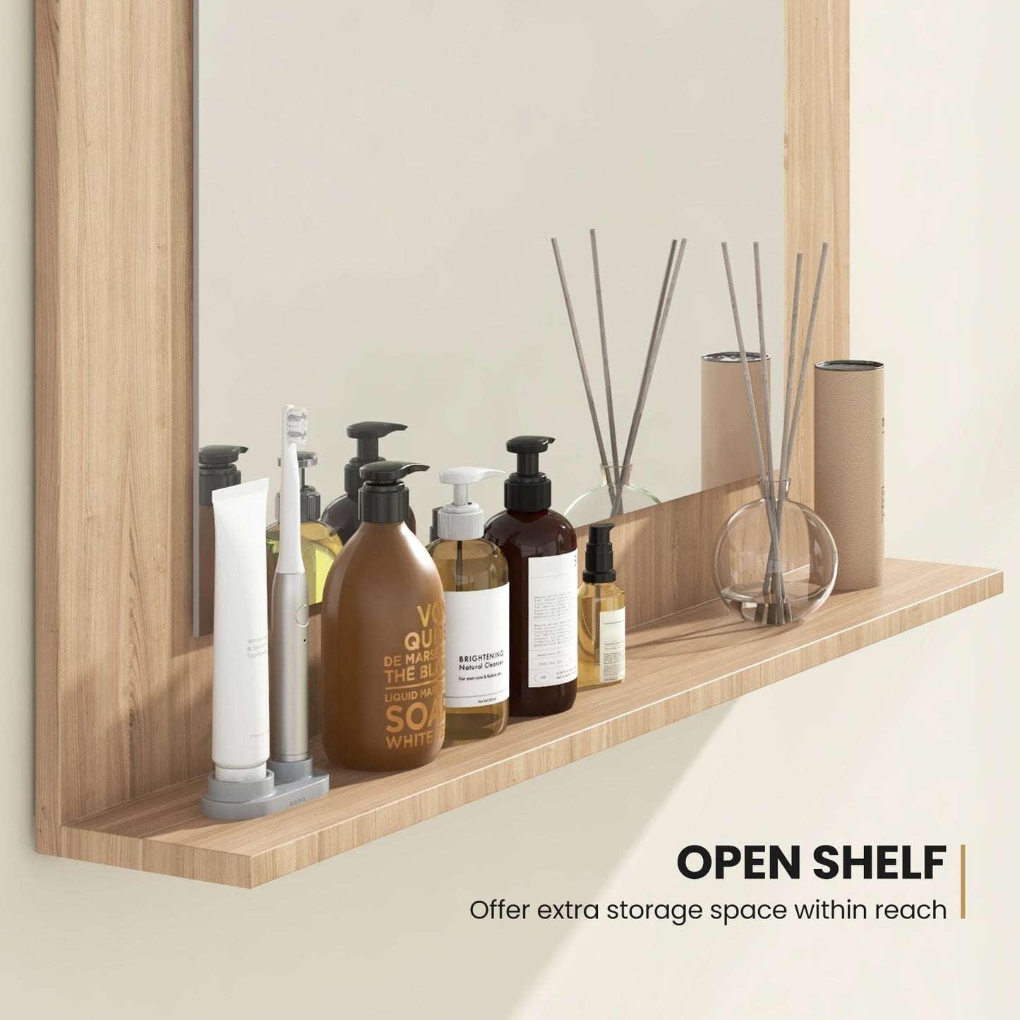 Rectangle Bathroom Mirror with Shelf 23.5 x 17.5 Inch and Wood Frame
