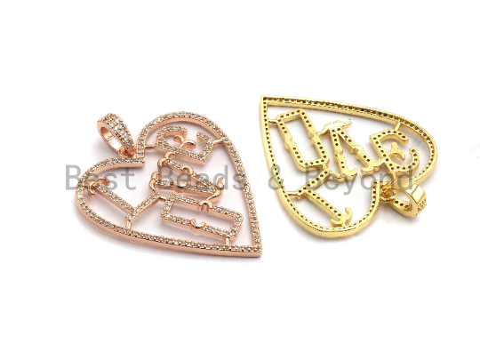Large CZ Micro Pave Heart LOVE Pendant,Cubic Zirconia Pendant/Charm,Pave Findings, Gold/Black/Silver/Rose Gold,34*37mm, sku#F629C