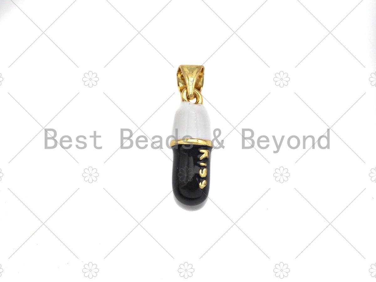 Enamel Colorful Pill Shape Pendant Charm,Kiss Word Pink Turquoise Black Cobalt RedEnamel Jewelry,6x17mm,Sku#LK282