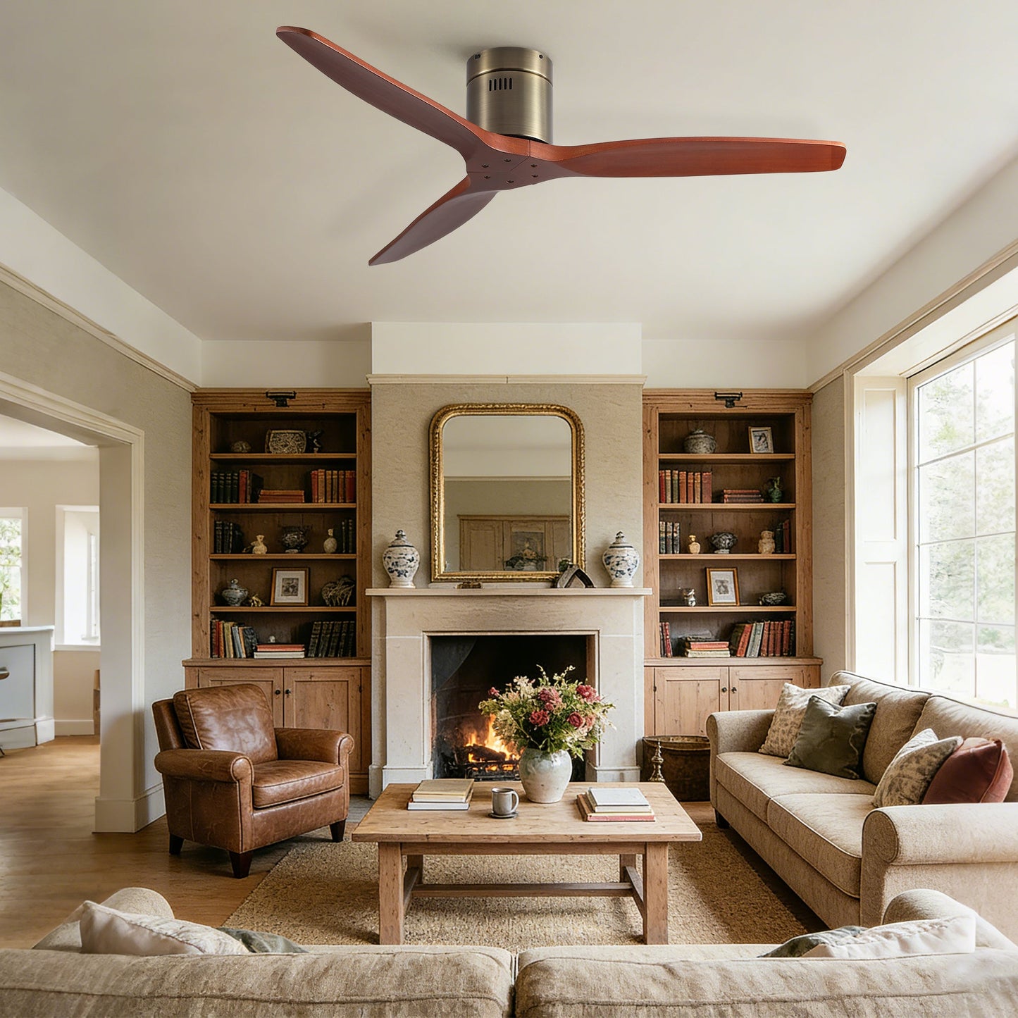 52 Inch American Farmhouse Rustic Elegance Classical Solid Wood Ceiling Fan