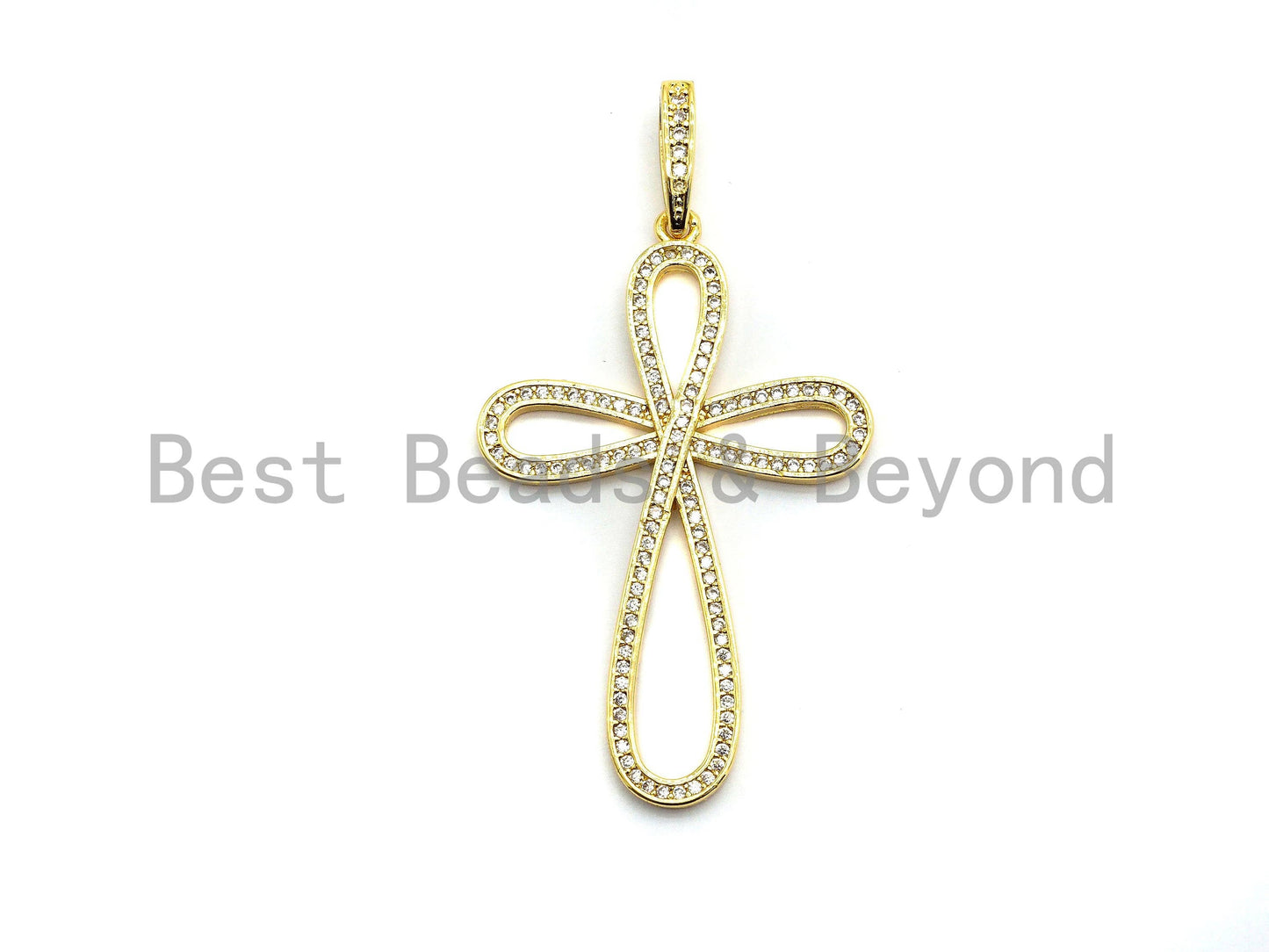 CZ Micro Pave Cross Flower Pendant/Charm, Cubic Zirconia Focal Cross Pendant, Necklace Bracelet Charm Pendant,30x47mm,sku#F694