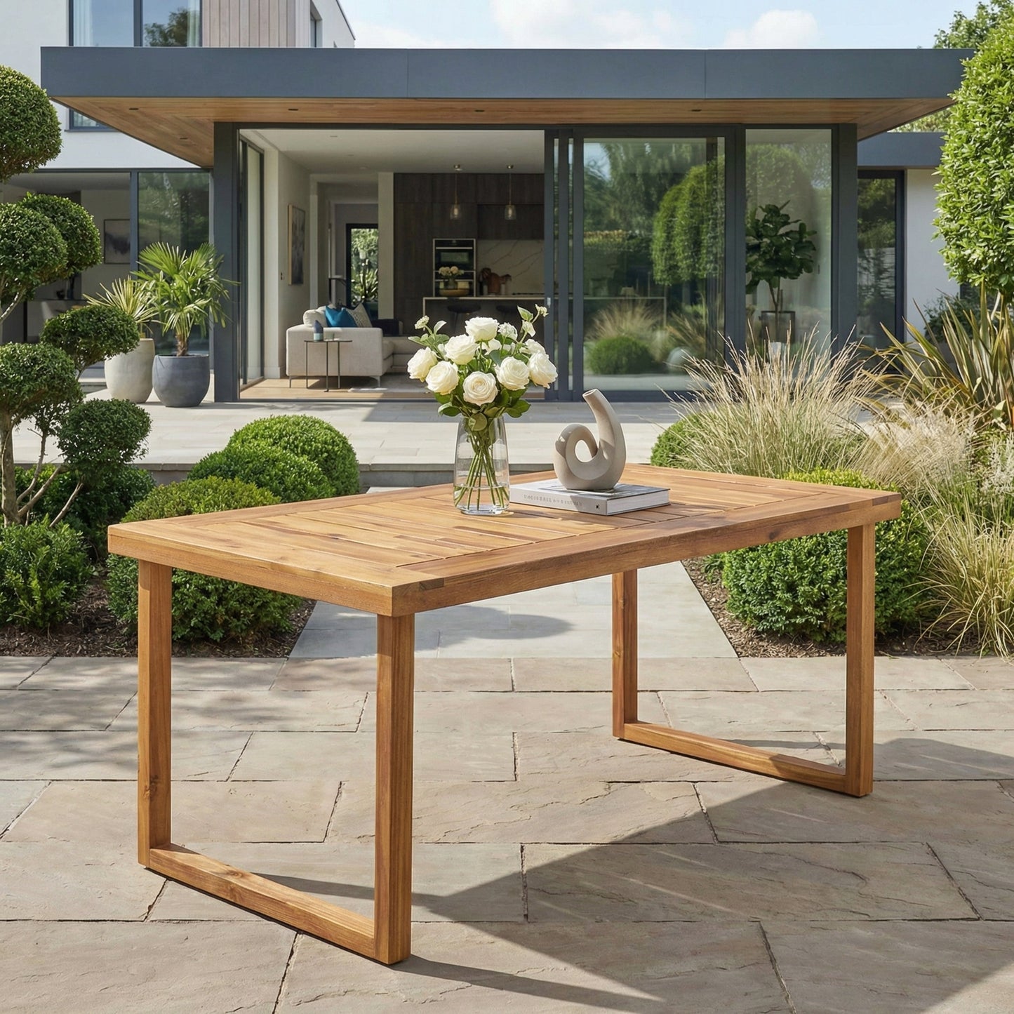Outdoor 69" Acacia Wood Dining Table, Sandblast