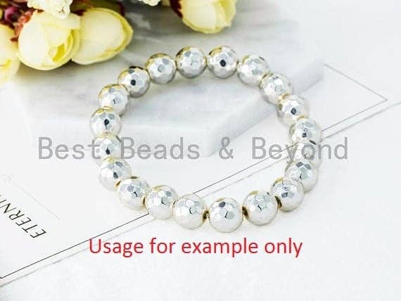 Natural Hematite Bright Silver Round Micro Faceted Beads, 2mm/3mm/4mm/6mm/8mm/10mm, Loose Tiny Sparkle Silver bead 15.5inch strand, SKU#S64