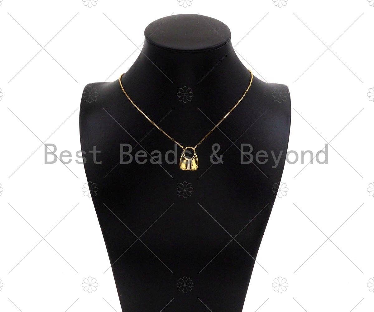 Red Black/White Black Enamel Lady Bag Shape Charm, 18K Gold Charm, Necklace Bracelet Charm Pendant,15x19mm,Sku#LK316