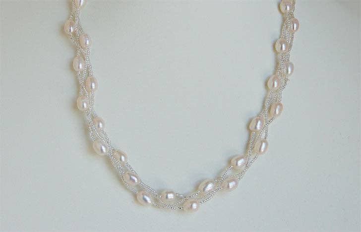 Triple Line woven Freshwater pearl necklace, sku#PBW3