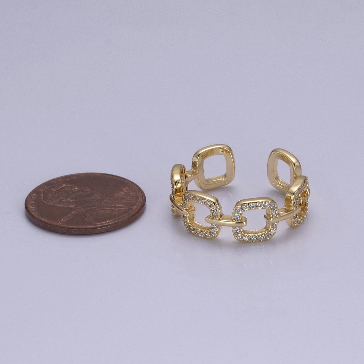 Chain Link CZ Cystral Paved Ring -Iced out chain link Ring, 14K Gold Filled ring, Staking Trendy ring S-389