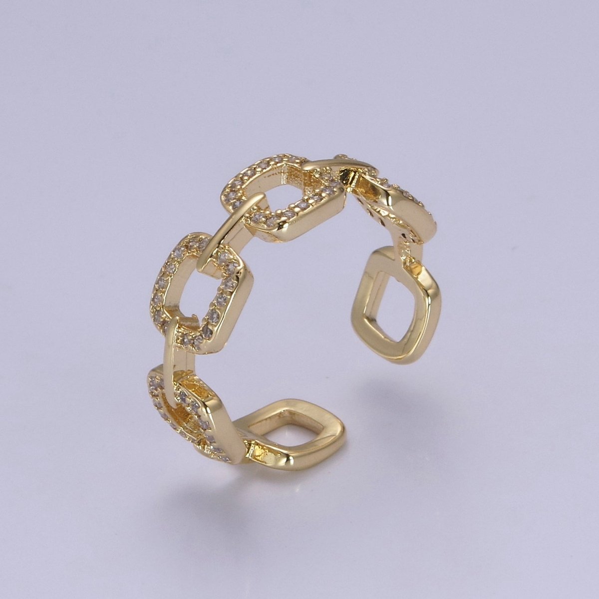 Chain Link CZ Cystral Paved Ring -Iced out chain link Ring, 14K Gold Filled ring, Staking Trendy ring S-389