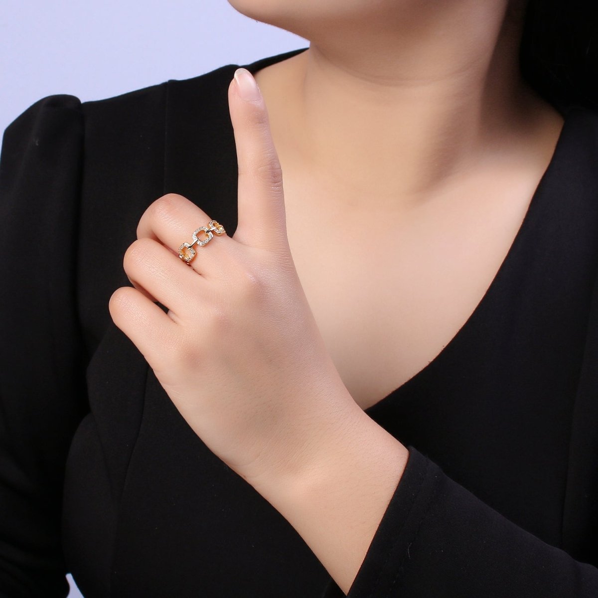 Chain Link CZ Cystral Paved Ring -Iced out chain link Ring, 14K Gold Filled ring, Staking Trendy ring S-389