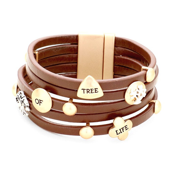 Charms - Tree Of Life - Faux Leather Magnetic Bracelet