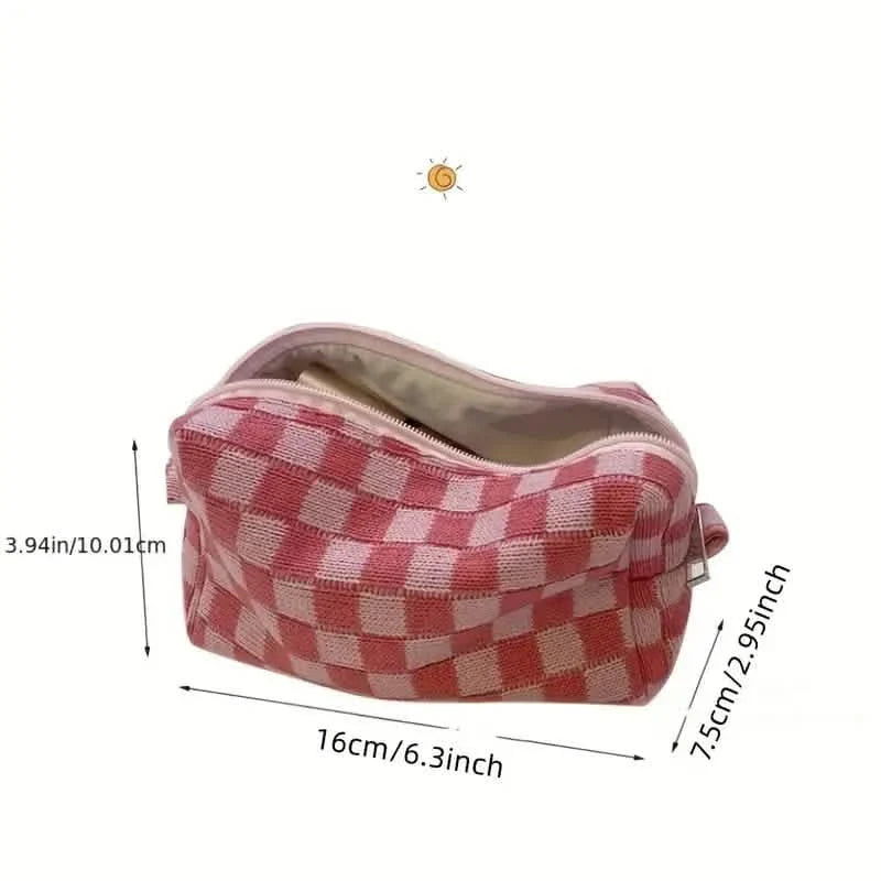Trousse de maquillage à fermeture éclair à motif à carreaux