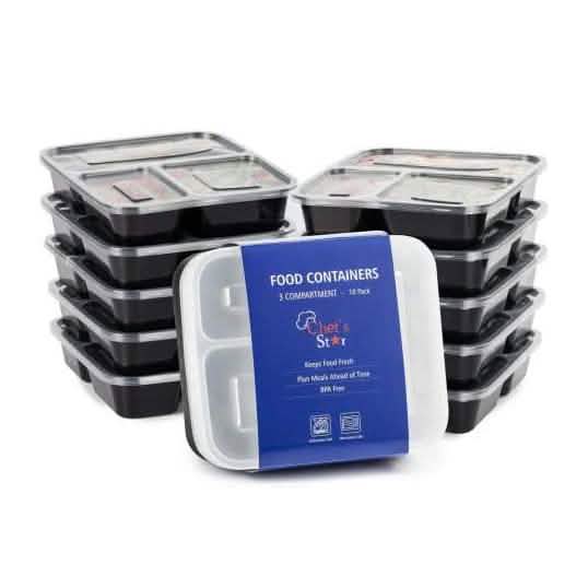 Chef's Star Boîtes de conservation réutilisables à 3 compartiments avec couvercles