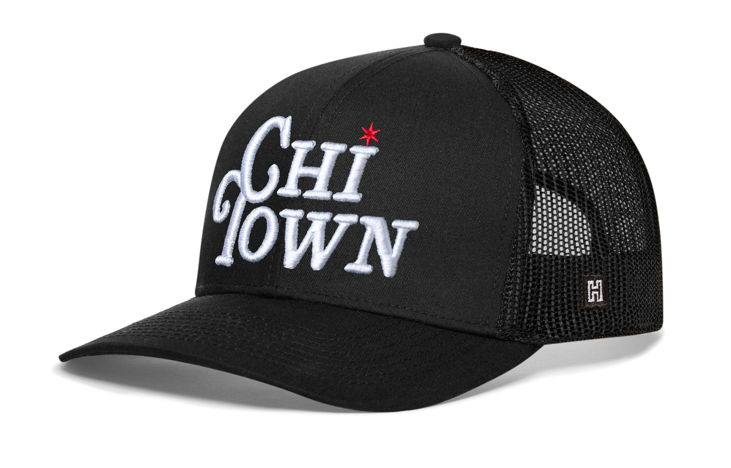 Chi Town White Script Trucker Hat  |  Illinois Snapback