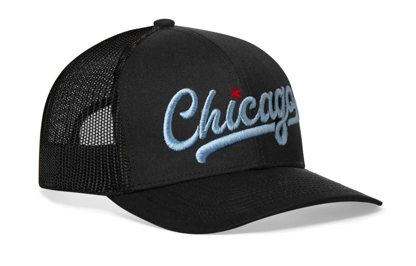 Chicago Light Blue Script Trucker Hat  |  Illinois Snapback