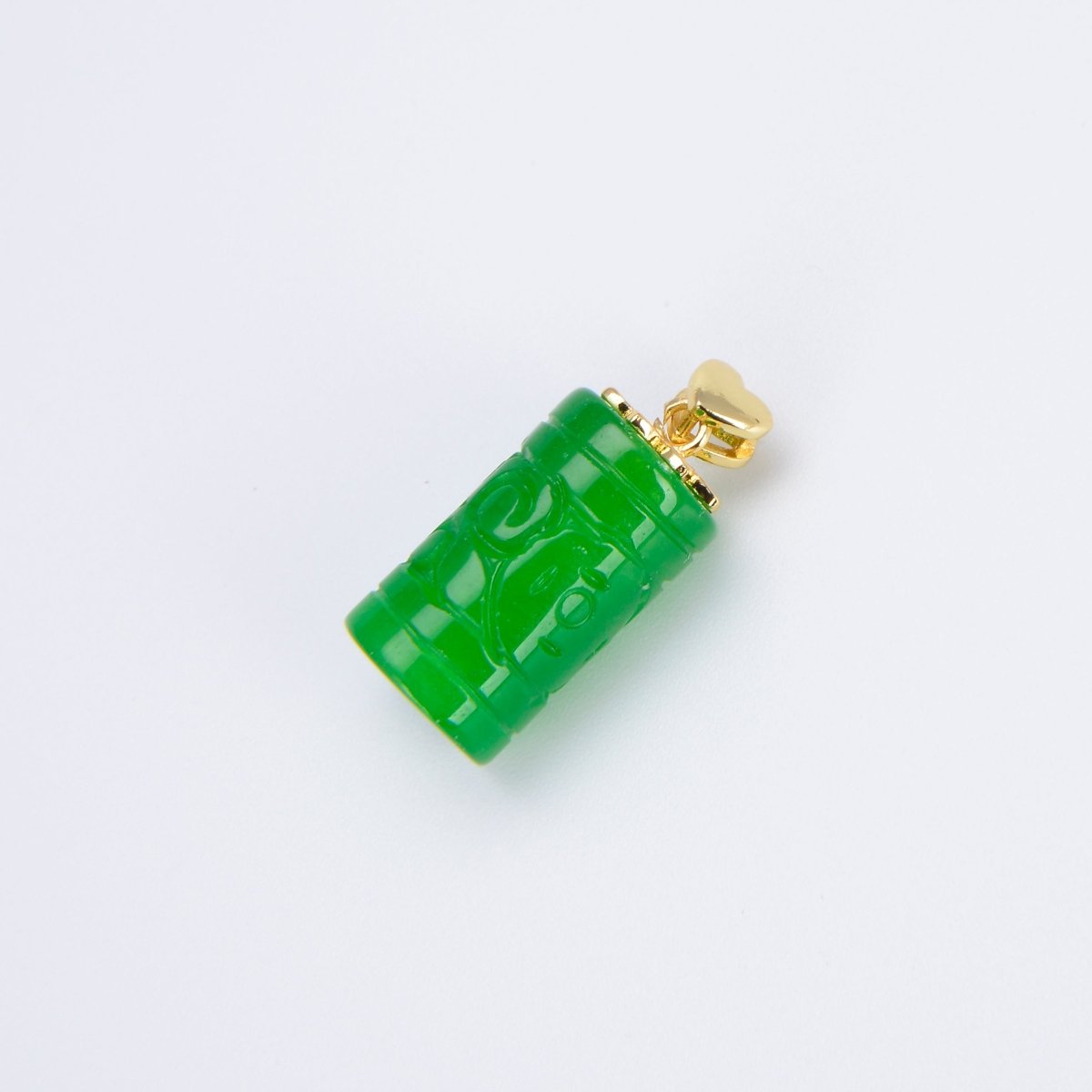 Chinese Carved Emerald Green Jade Natural Stone Gold Filled Pendant AH-308