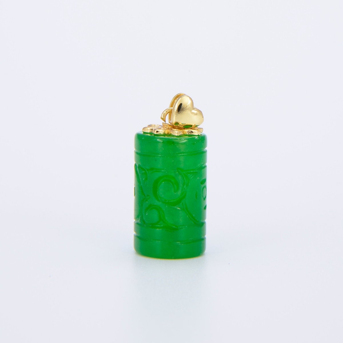 Chinese Carved Emerald Green Jade Natural Stone Gold Filled Pendant AH-308