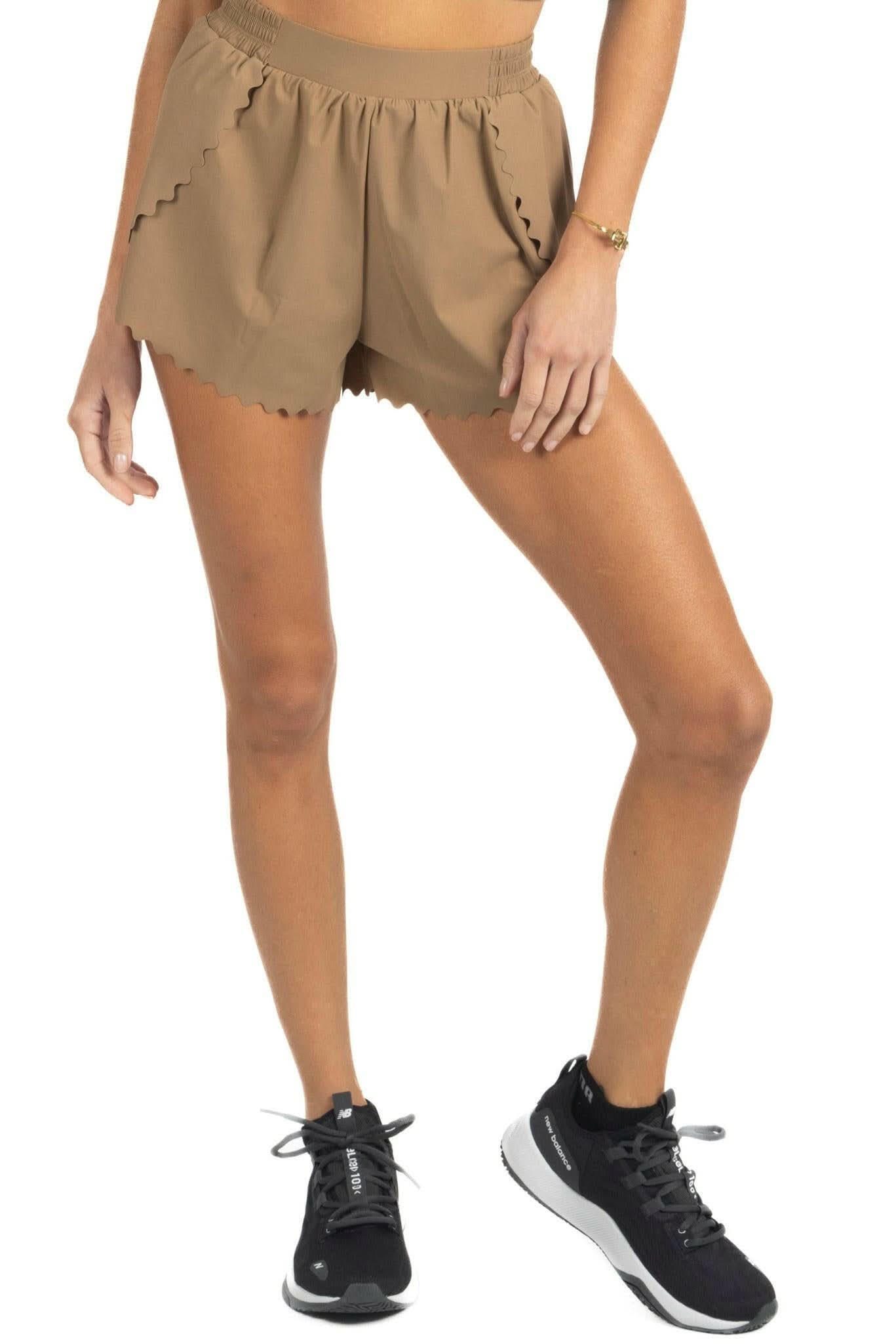 Chloe Romantic Scalloped Detailing Shorts in Soft Brown