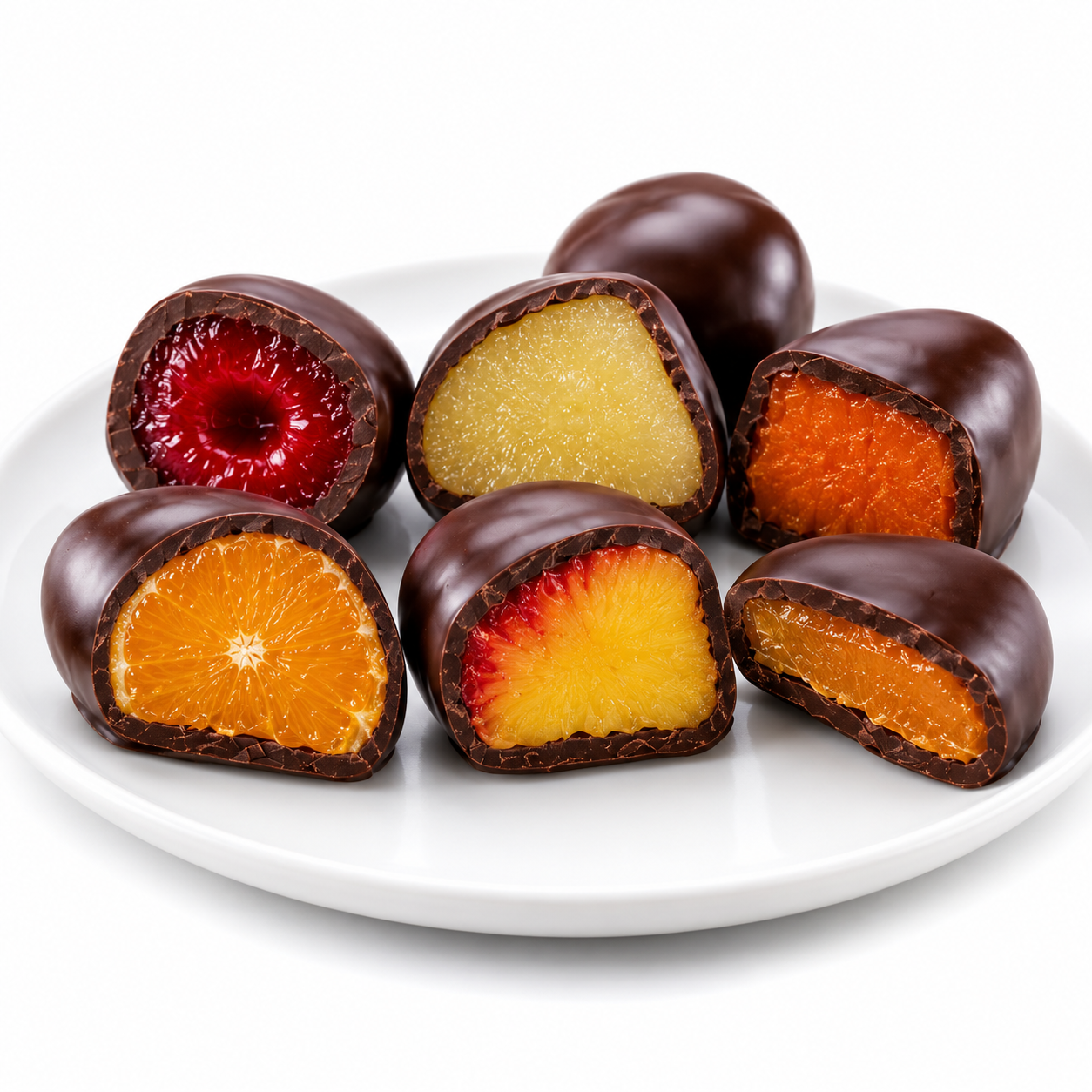 ANDY ANAND Chocolate Covered Fruits Collection Gift Box, 20 Pieces – Cherry, Pear, Pumpkin, Orange, Peach &amp; Orange Peel Covered in Premium Dark Chocolate, Gourmet Fruit Assortment, California Made, Gift Ready