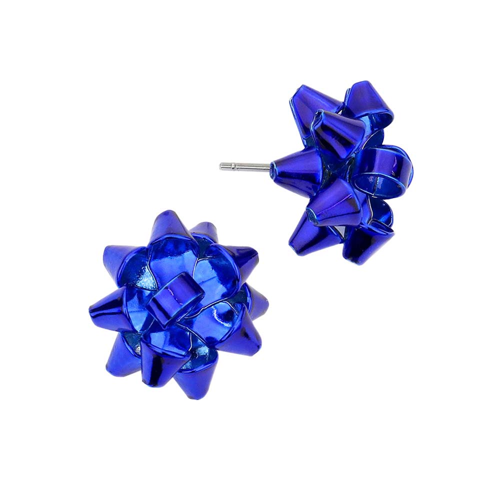 Christmas Gift Bow Charm Present Stud Earrings