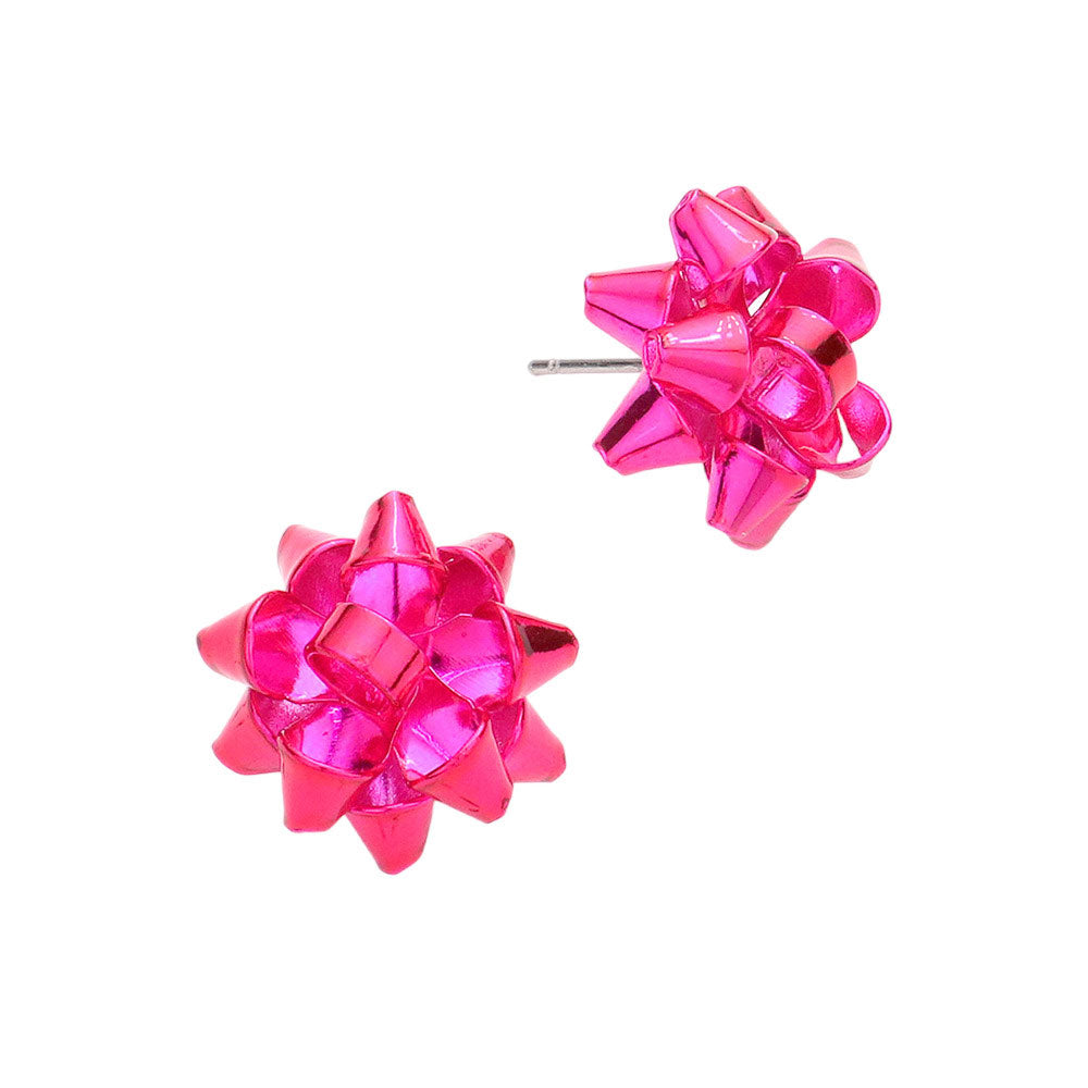 Christmas Gift Bow Charm Present Stud Earrings