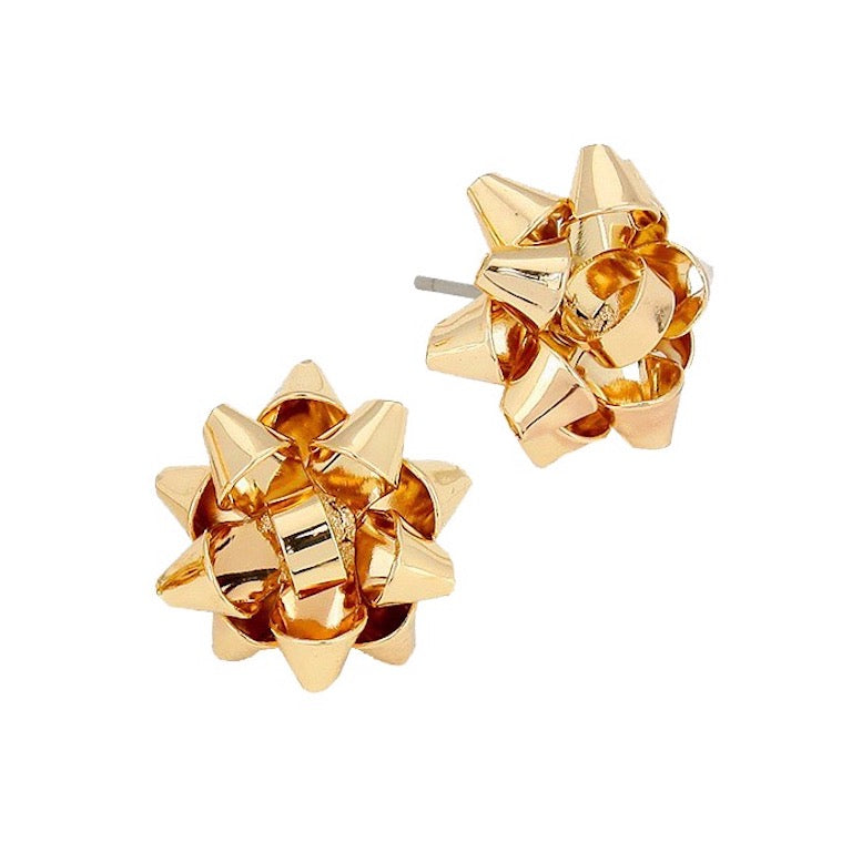 Christmas Gift Bow Charm Present Stud Earrings