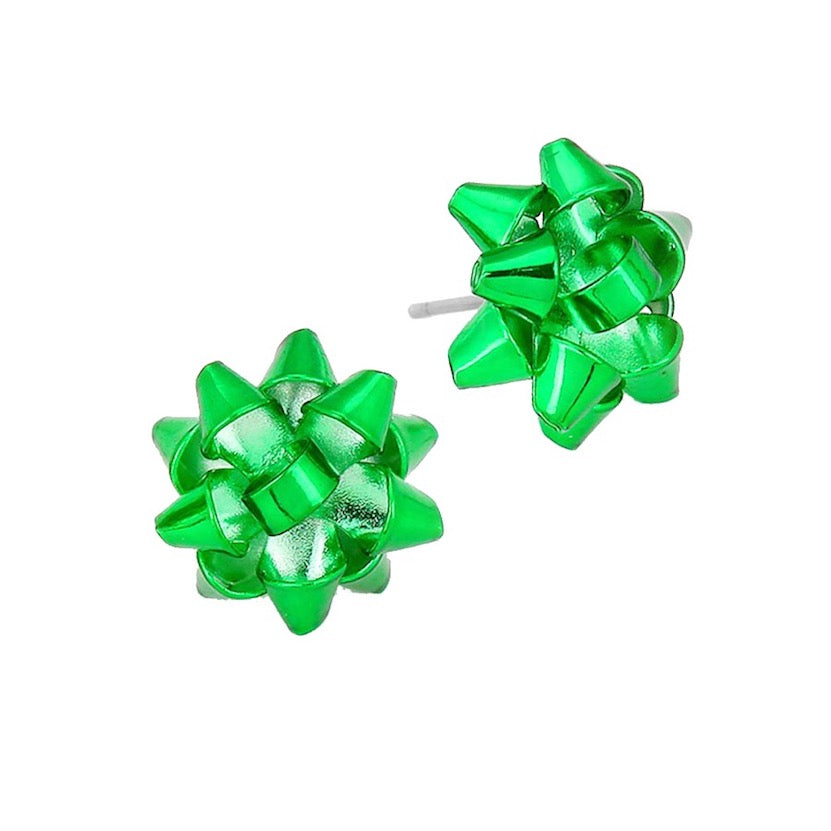 Christmas Gift Bow Charm Present Stud Earrings