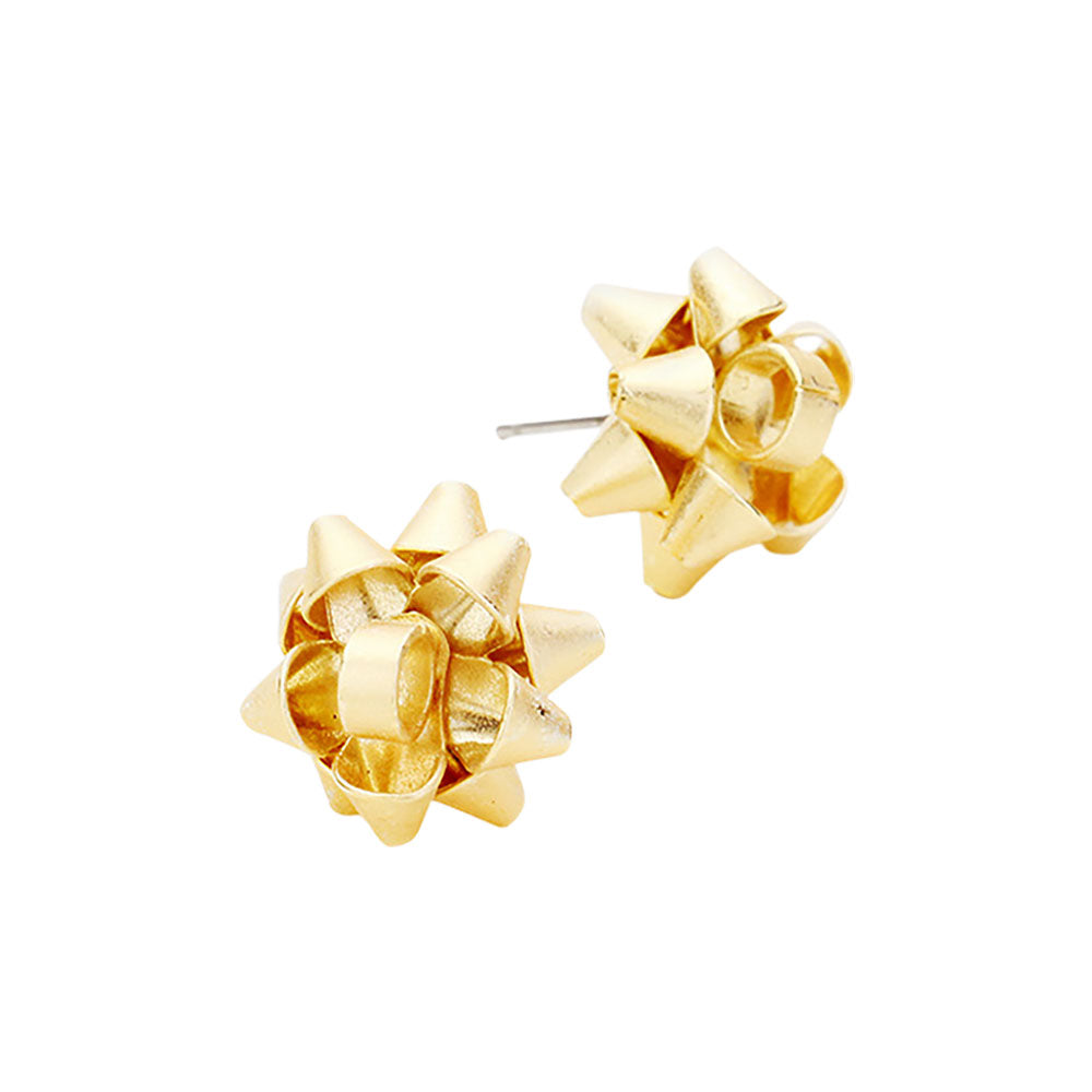 Christmas Gift Bow Charm Present Stud Earrings