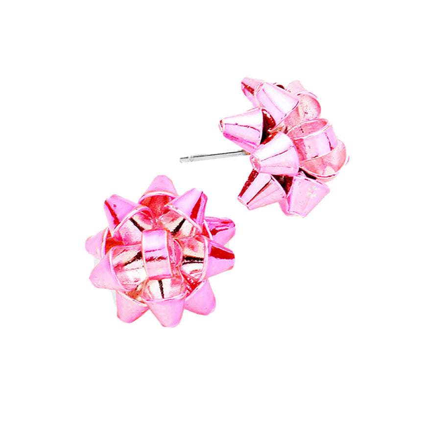 Christmas Gift Bow Charm Present Stud Earrings