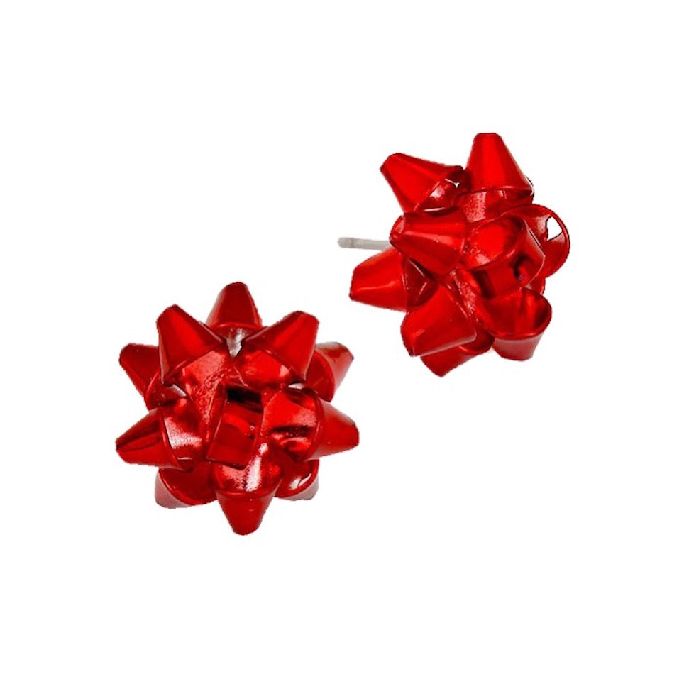 Christmas Gift Bow Charm Present Stud Earrings